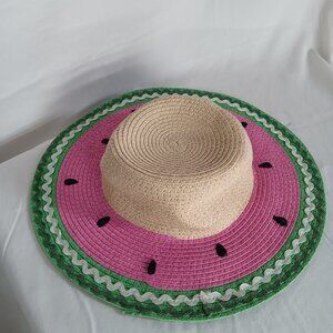 Girl's Beach Summer Straw Hat Pink Watermelon